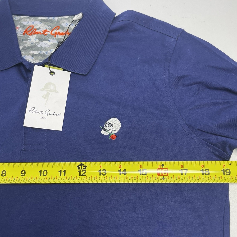 Robert Graham Men's Small Skull Rose Polo Navy Blue Classic Fit Short Sleeve NEW - Picture 12 of 13